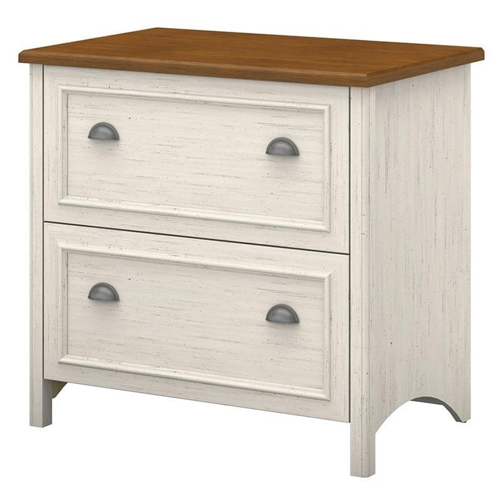 Bush Furniture Fairview 2 Drawer Lateral File Cabinet in Antique White/Tea Maple, Home Office Storage for Letter, Legal, and A4-Size Documents