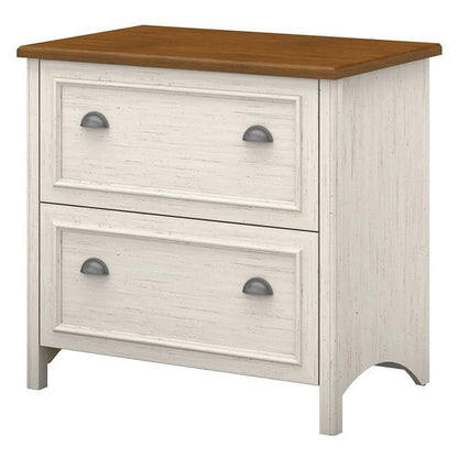 Bush Furniture Fairview 2 Drawer Lateral File Cabinet in Antique White/Tea Maple, Home Office Storage for Letter, Legal, and A4-Size Documents
