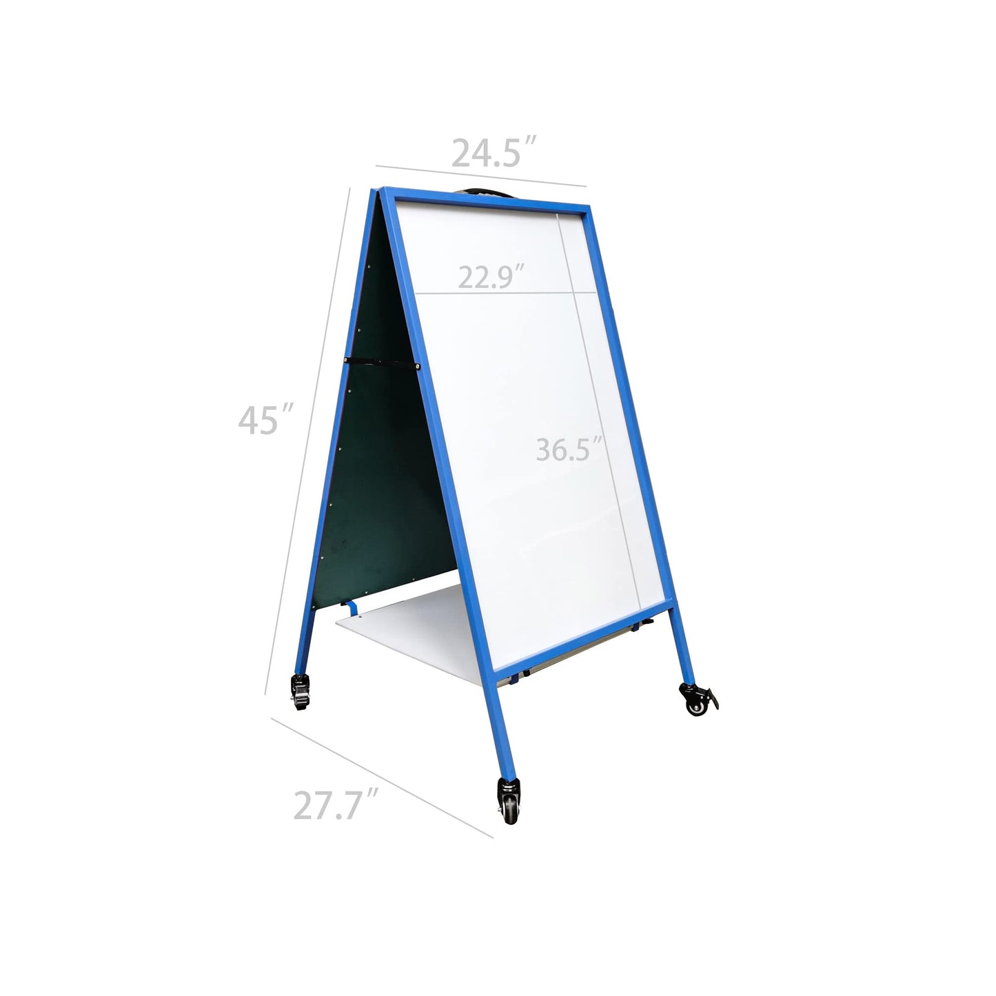 FixtureDisplays Double-Sided Easel with Dry Erase & Magnetic Felt Surfaces A-Frame Art Board on Wheels Blue Steel Frame 19531-NPF