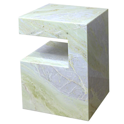Natural Marble C-Shaped End Table, Luxurious Handmade Coffee Table Suitable for for Living Room Bedroom Bathroom Small Spaces, No Installation Marble Sofa Table for Modern Home Decor
