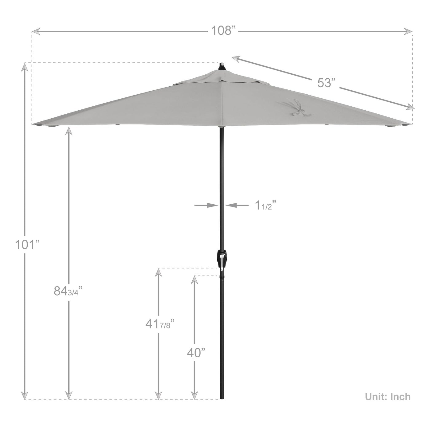 California Umbrella 12-Year Protection 9' Rd Aluminum Patio Umbrella, Crank Lift, Auto Tilt, Black Finish, Sunbrella Granite