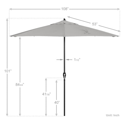 California Umbrella 12-Year Protection 9' Rd Aluminum Patio Umbrella, Crank Lift, Auto Tilt, Black Finish, Sunbrella Granite