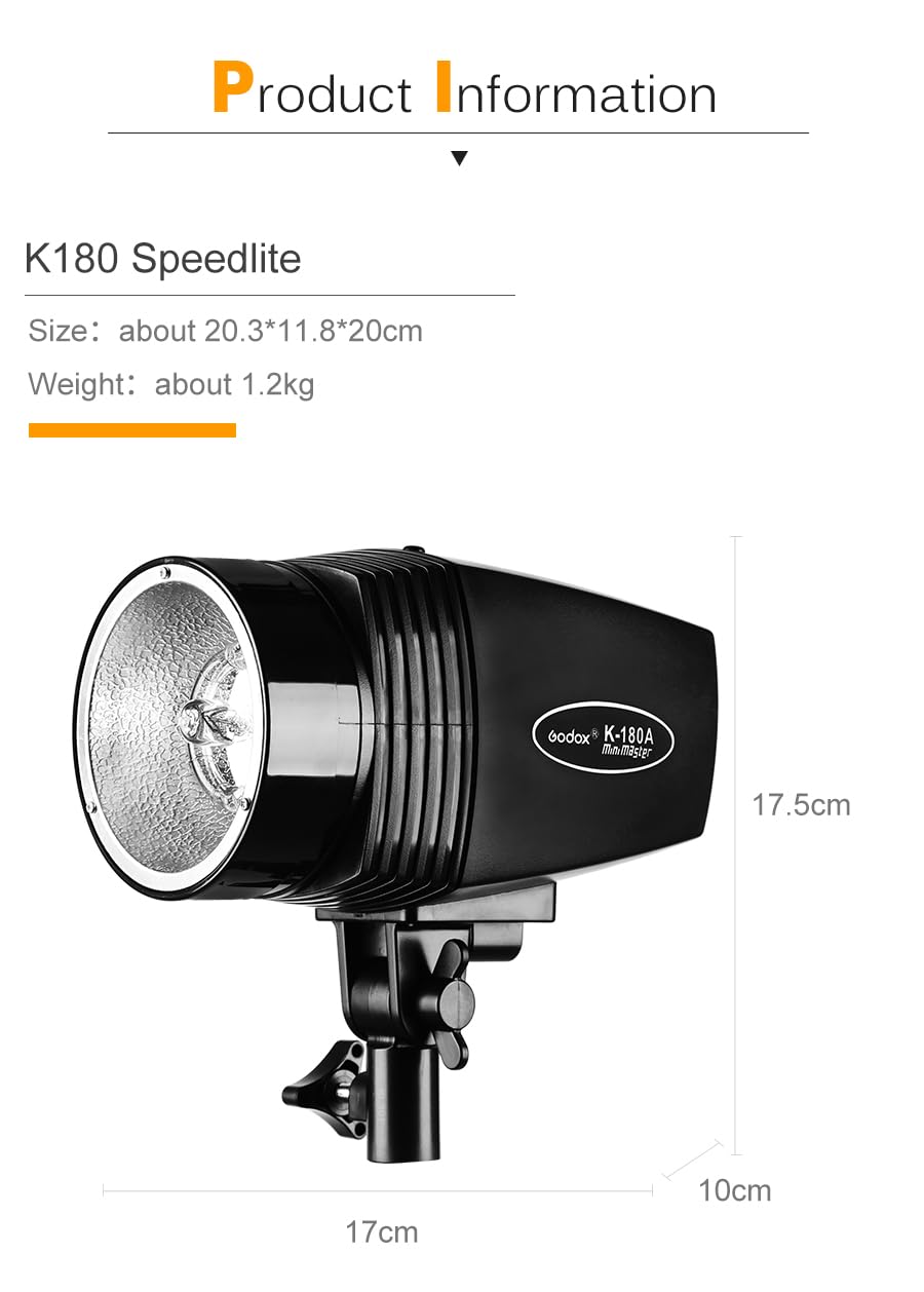 Godox 2X K-180A Strobe Light Kit, 180Ws Studio Strobe Light Kit for Photography,5600K Compact Monolights with RT-16 Trigger, Softbox, Tripod Stands, Storage Bag