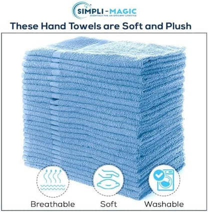 16"x27" (12 Pack) Simpli-Magic Cotton Hand Towels Soft Towels for Bathroom, Kitchen, Salon & Gym (Blue)