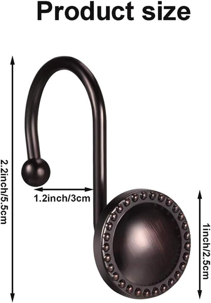 Rustproof Antique Decorative Shower Curtain Hooks, 12pcs Oil Rubbed Bronze Ring Holders for Bathroom Shower Rods