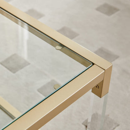 AGV LIGHTING 202205 BLEVIO Coffee Table, Modern Design Dual-Layer Coffee Table, Perfect for Living Space, Ultra-Clear Glass Top, Transparent Acrylic Leg & Gold Finish Metal Frame