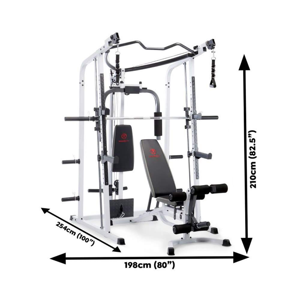 Marcy Pro Smith Cage Workout Machine Full Body Training Home Gym Equipment System with Leg Developer, Press Bar, PEC Deck, and Squat Rack, White