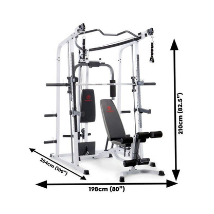 Marcy Pro Smith Cage Workout Machine Full Body Training Home Gym Equipment System with Leg Developer, Press Bar, PEC Deck, and Squat Rack, White