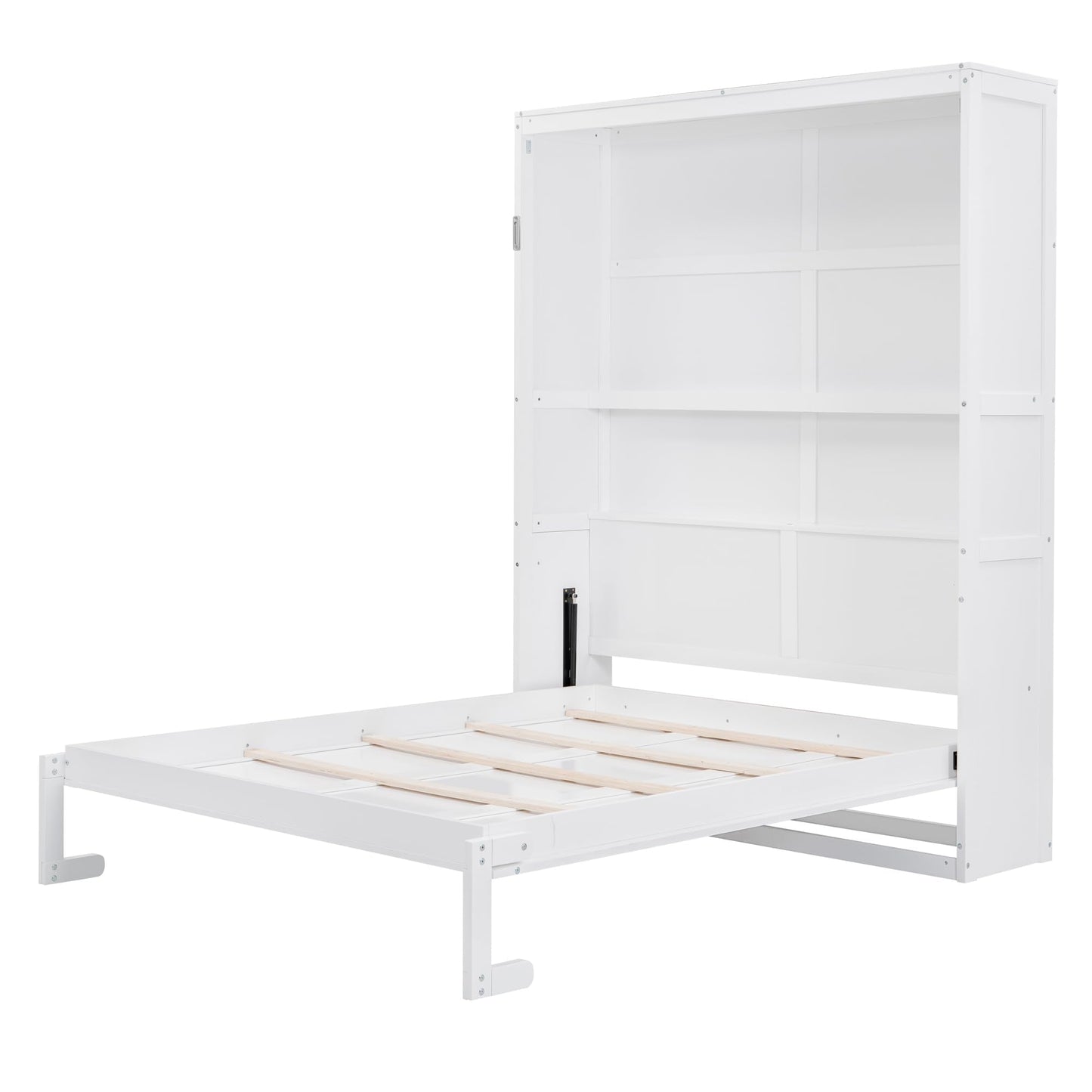 Jintop Queen Size Murphy Bed Wall Beds with Storage Shelves,Hide Away Bed Frame Easily Folds into Wood Cabinet,W/Mattress Holder,for Small Space,Guest Room,Apartment,White
