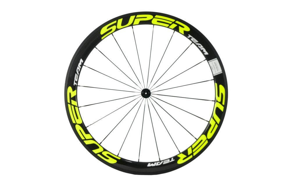 Superteam Carbon Fiber Road Bike Wheels 700C Clincher Wheelset 50mm Matte 23 Width (Fluorescent Yellow)