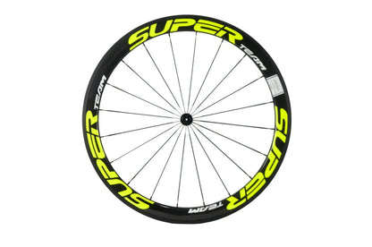 Superteam Carbon Fiber Road Bike Wheels 700C Clincher Wheelset 50mm Matte 23 Width (Fluorescent Yellow)