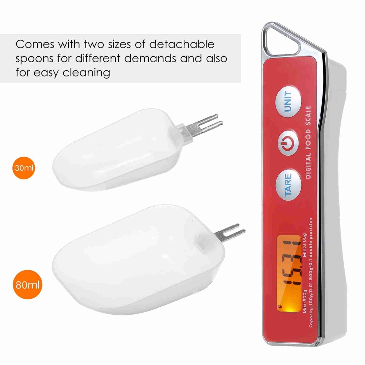 Kitchen Digital Measuring Spoon Food Scale, Digital Spoon Scale Electronic Measuring Spoon Scale Kitchen Food Tare Capacity 0.05g to 500g g, Digital Food Measuring Scoop Scale for Cooking (Red)