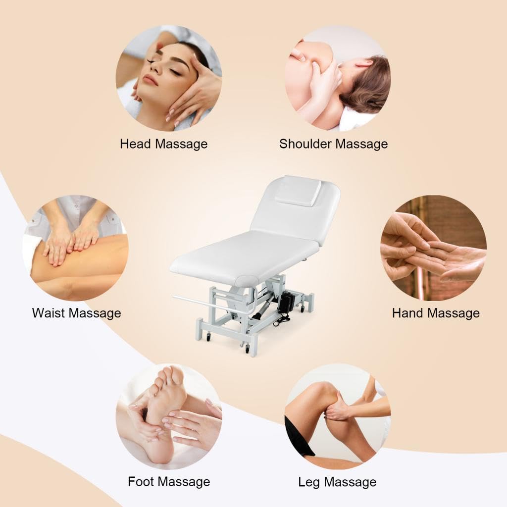 Artist hand Electrical Facial Bed for Esthetician 110V Removable Massage Table 2 Motor Beauty Bed Medical Aesthetic Tattoo Chair with Adjustments, Hand/Foot-Operated,White