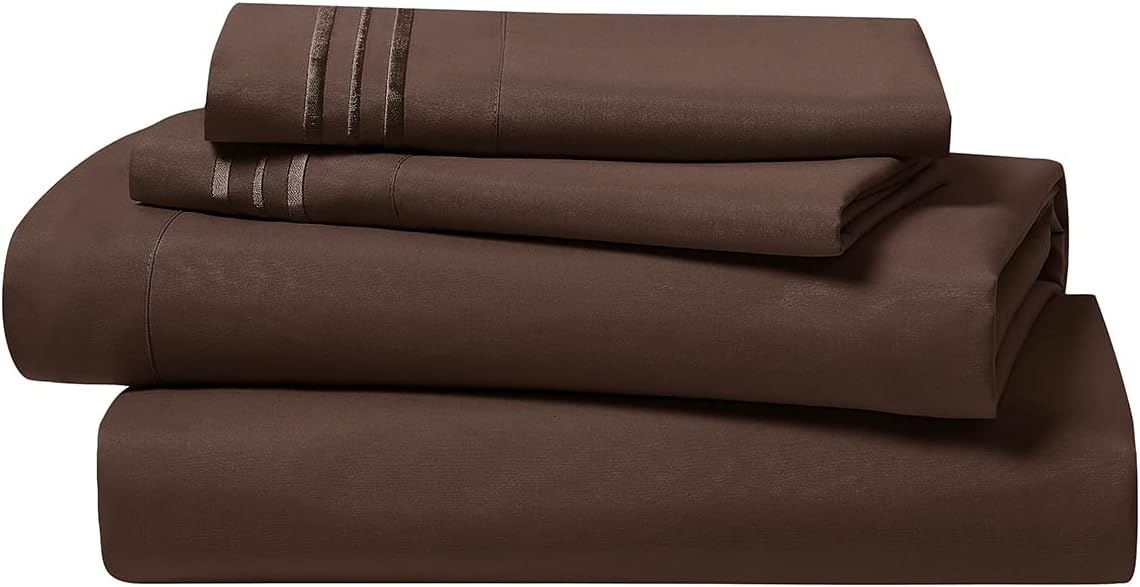 Clara Clark Premier 1800 Series Bed Sheet Set, 4pc, Queen, Chocolate Brown