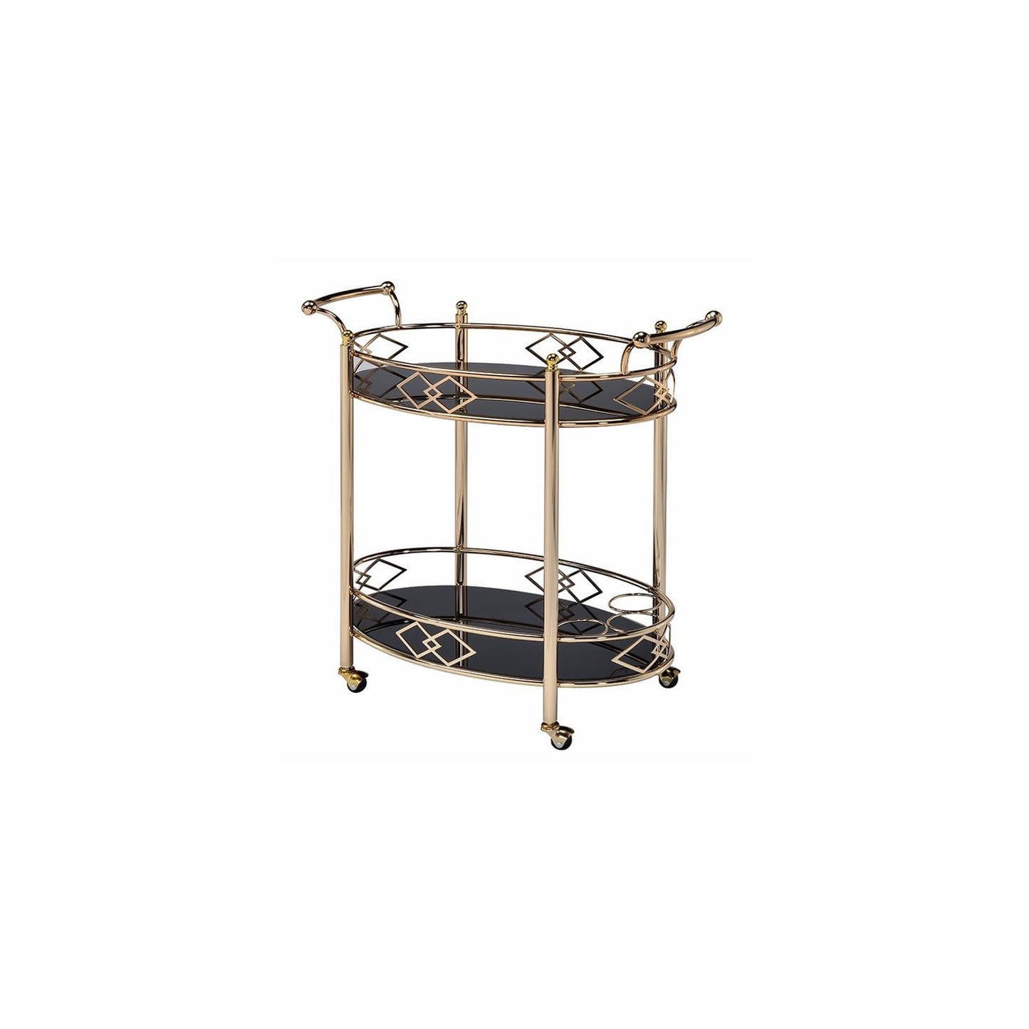HomeStock Gold Serving Cart with Glass Shelves - Metal Bar Cart, Drink Cart, Kitchen Utility Cart