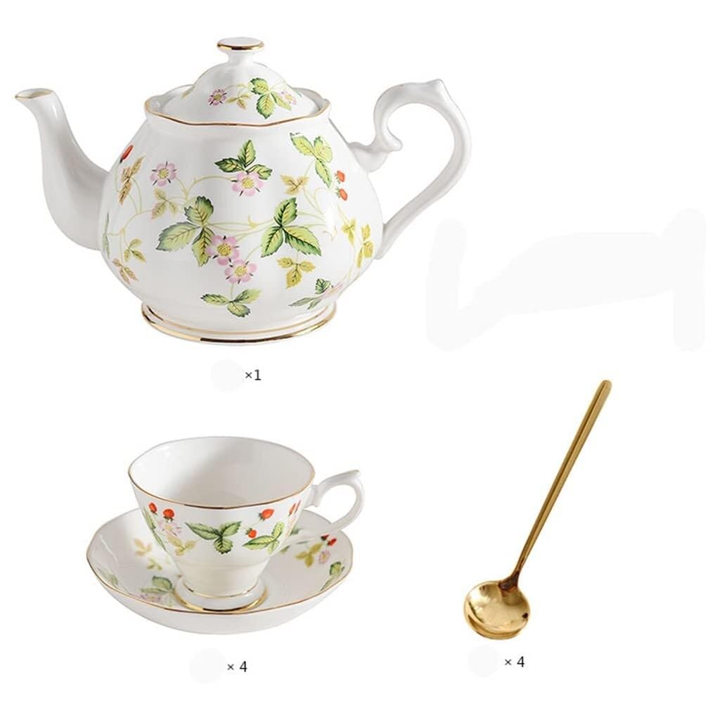 Wild Strawberry Pattern Retro Ceramic Coffee Cup and Teapot Set with Tower Design for Afternoon Tea