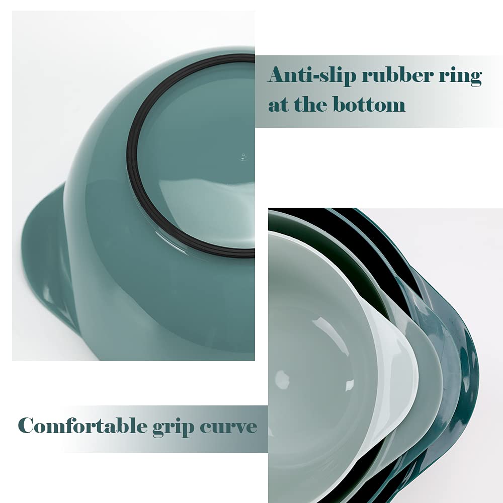 BoxedHome Green Ombre Nesting Plastic Mixing Bowl Set With Pour Spout, Microwave and Dishwasher Safe, BPA free Non-Slip Base, Set of 4 Size 1.7, 2.5, 3.5 and 4.5qt, Great for Prepping, Baking, Cooking