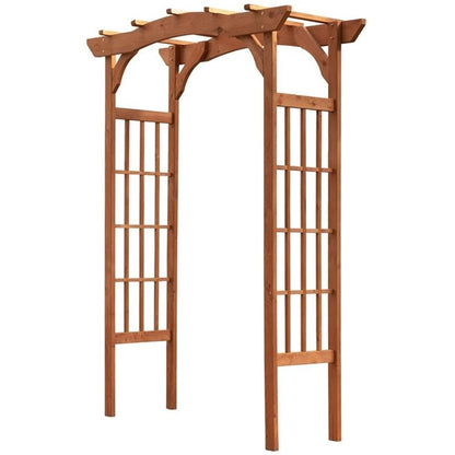 Pemberly Row Wood Lattice Design Arbor, Medium Brown Finish, 80" H x 60" W x 24" D, Durable Wooden Construction with Protective Coating, Garden Entryway or Decorative Outdoor Centerpiece for Climbing