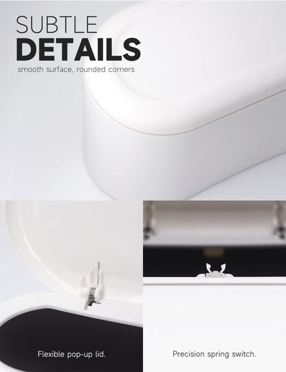 MONGTINGLU Mini Trash Can with Lid Removable Small Garbage Can, Tiny Plastic Trash Bin, Pop Up Countertop Wastebasket, Counter Garbage Lint Bin for Bathroom,Office,Kitchen,Desk(White)