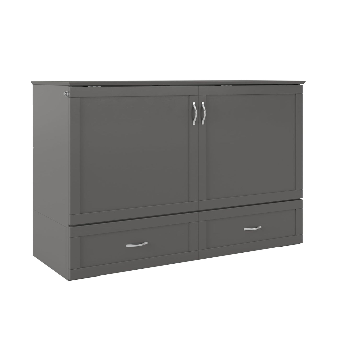 AFI Hamilton Queen Murphy Bed Chest with Mattress, Storage, and Built-in Charger in Grey