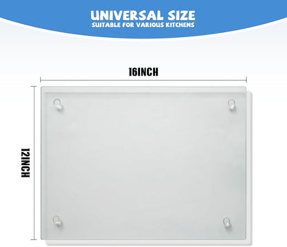 Tempered Glass Cutting Board for Kitchen, Clear Glass Board, Heat Resistant, Non-Slip Feet, 12x16"