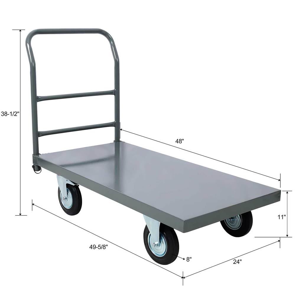 Steel Platform Truck 2000 lbs Capacity, 24x48 Flatbed Hand Truck Dolly Cart with 8" Wheels, Heavy-Duty Utility Cart for Warehouse, Loading Dock, Workshop, Storage,Dark Gray