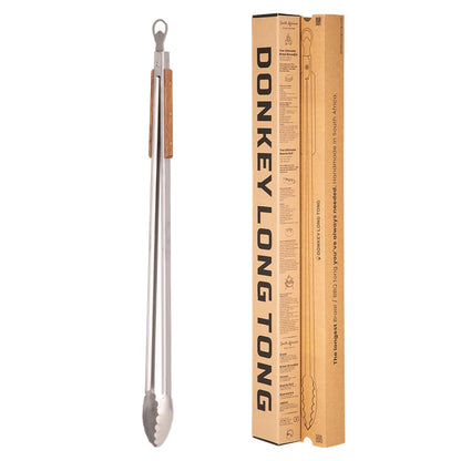 32" Heavy Duty Fire Tongs - Extra Long Log Grabber for Grill, Fire Pit, Pizza Oven & Campfire | Handmade South African Rust Resistant Stainless Steel Firewood Tongs with Wood Handle | Donkey Long Tong