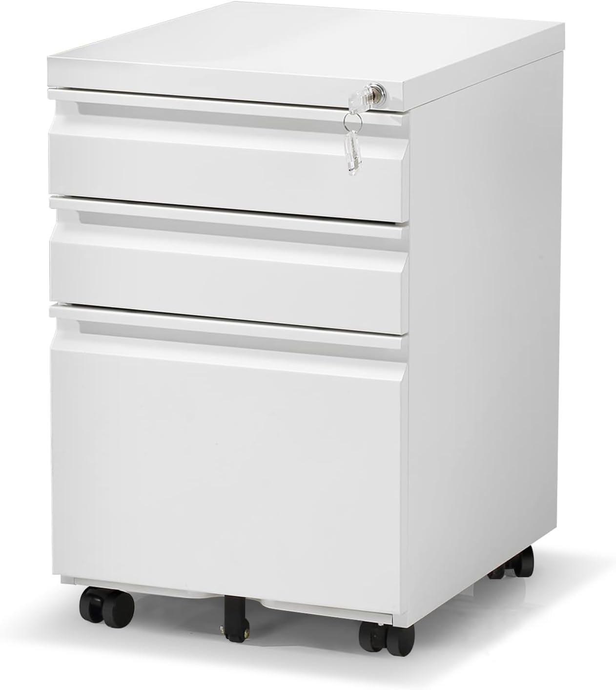 Oasecrilio Filing Cabinet 3 Drawer, Locking File Cabinets for Home Office, Mobile Filing Cabinet for A4/Letter/Legal Size File Folders, Fully Assembled, Matte White