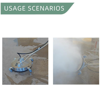 Stainless Steel Pressure Washer Surface Cleaner with 4 Wheels 1/4" Quick Connector 2 Extension Wand Attachments 4000PSI Ideal for Cleaning Driveways, Sidewalks, Decks
