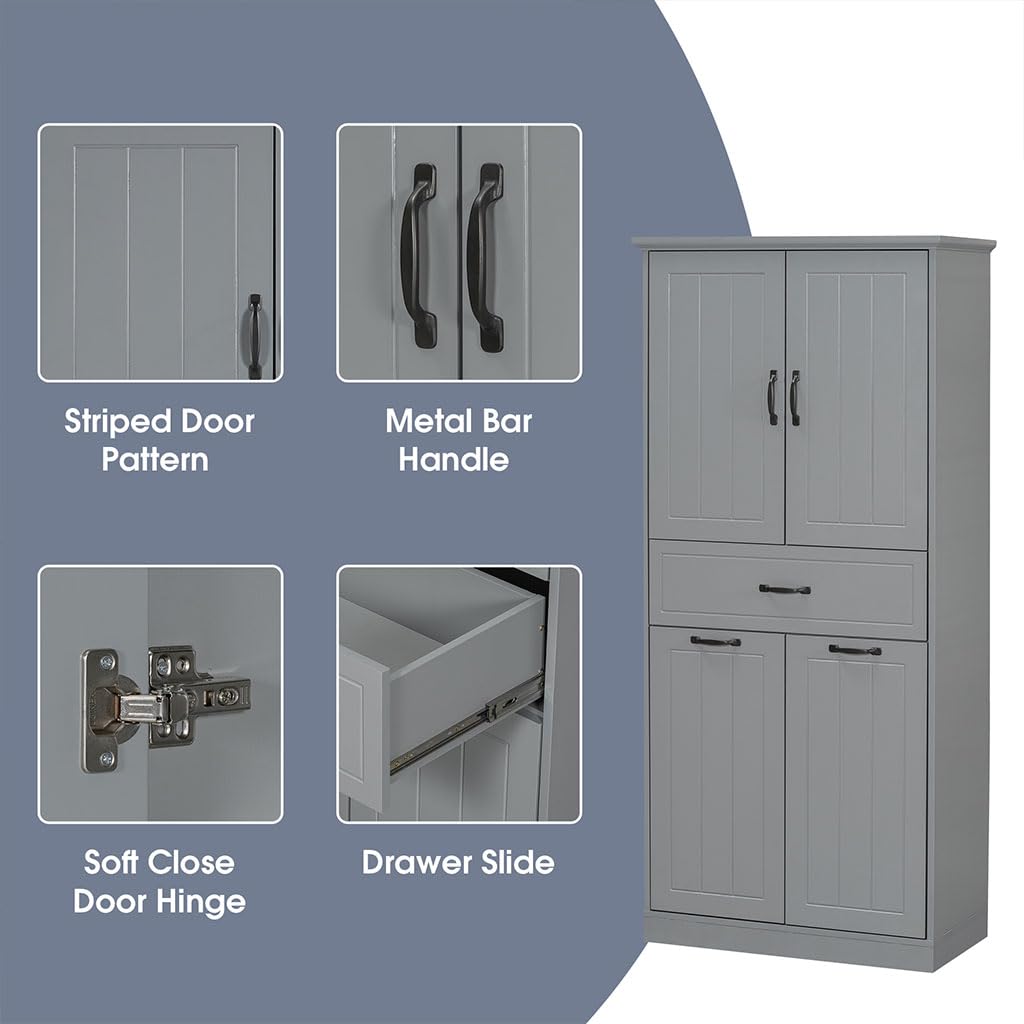 HOYOC Laundry Cabinet, Modern Wooden Bathroom Storage Cabinet with 2 Laundry Baskets,Pull Out Laundry Sorter with Doors and Drawer Storage Furniture for Laundry Room, Bathroom, Living Room,Gray