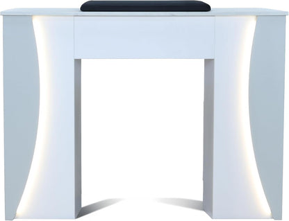 Venus Manicure Table Fan and Chair Set – Modern LED Nail Station Desk with Technician & Customer Chair, Ergonomic Design, Black & White Finish (Grey, Capuchino)