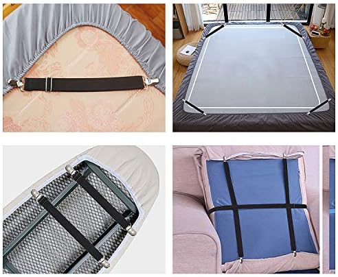 Adjustable Bed Sheet Straps, Elastic Sheet Fasteners Grippers Clips for Flat & Fitted Sheet Corner Holder, 8 Pack