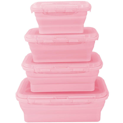 Bgtecho 4 Pack Collapsible Silicone Food Storage Containers with Lids, Silicone Lunch Box for Kitchen, Foldable Collapsible Meal Prep Container, Microwave, Freezer & Dishwasher Safe, BPA Free