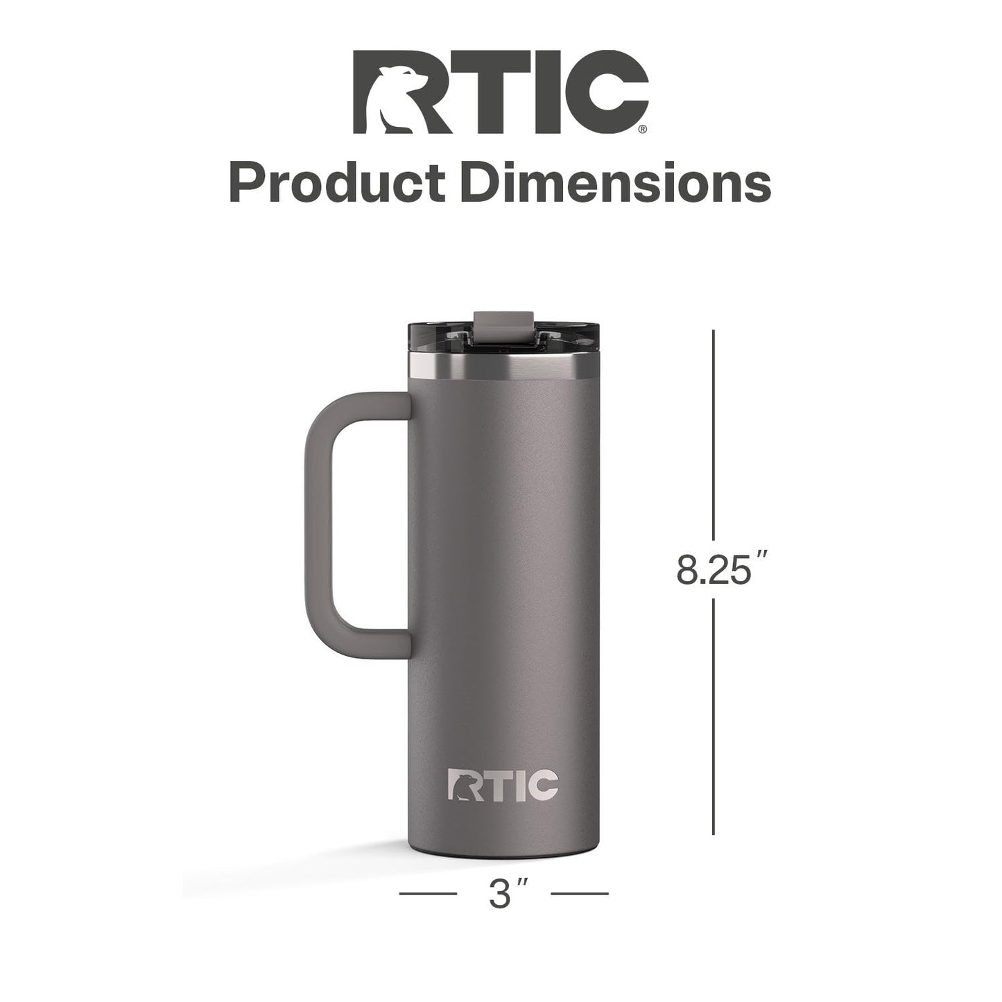 RTIC 20oz Road Trip Travel Mug with Lid and Handle, Ceramic Lined, Insulated, Stainless Steel, Metal, Double Wall Vacuum-Insulation, Portable Coffee, Tea Cup for Hot and Cold Drink, Graphite