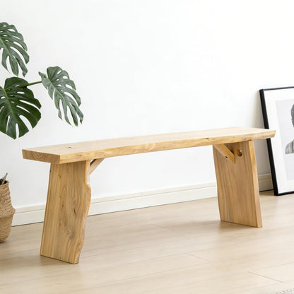 K KELBEL 63” Wooden Dining Bench,Entryway Bench,Solid Natural Edge,End of Bed,Kitchen Table Benches,Entryway Benches for Rustic Home Décor Furniture