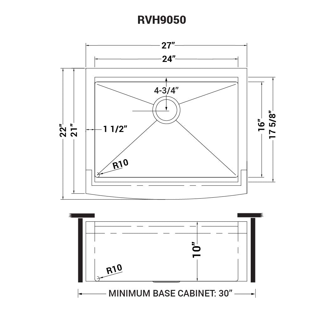 Ruvati 27-inch Apron-front Workstation Farmhouse Kitchen Sink 16 Gauge Stainless Steel Single Bowl - RVH9050