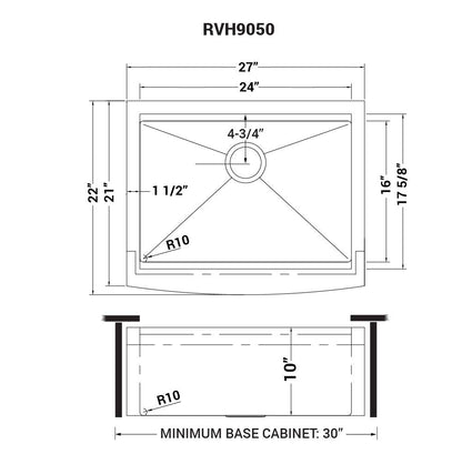 Ruvati 27-inch Apron-front Workstation Farmhouse Kitchen Sink 16 Gauge Stainless Steel Single Bowl - RVH9050
