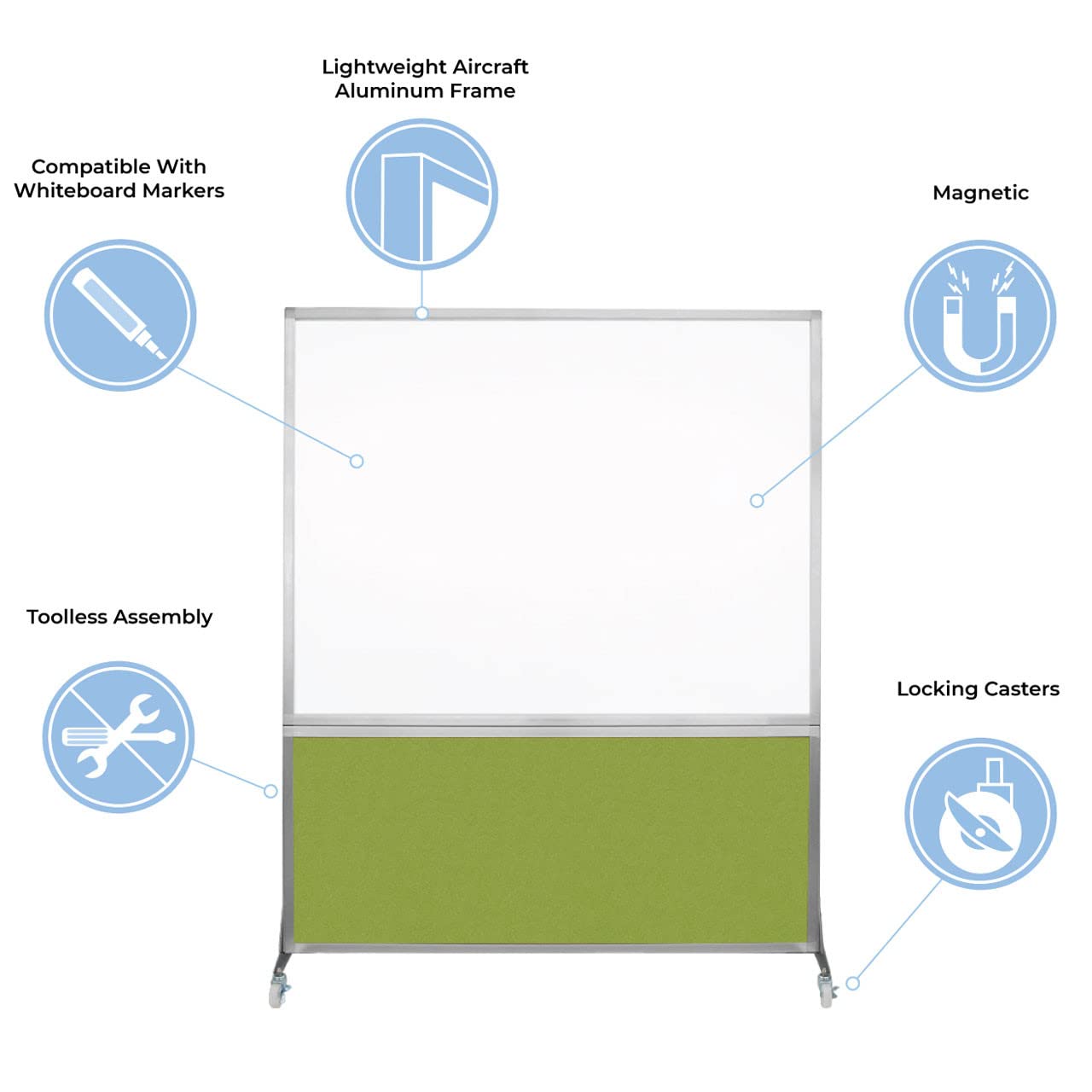 DivideWrite Mobile Whiteboard | Double Sided Dry Erase Board | Portable Office Cubicle Partition | Display for Classrooms, Conference Rooms, Meeting Areas and More | Charcoal Gray 6' Wide X 6' Tall
