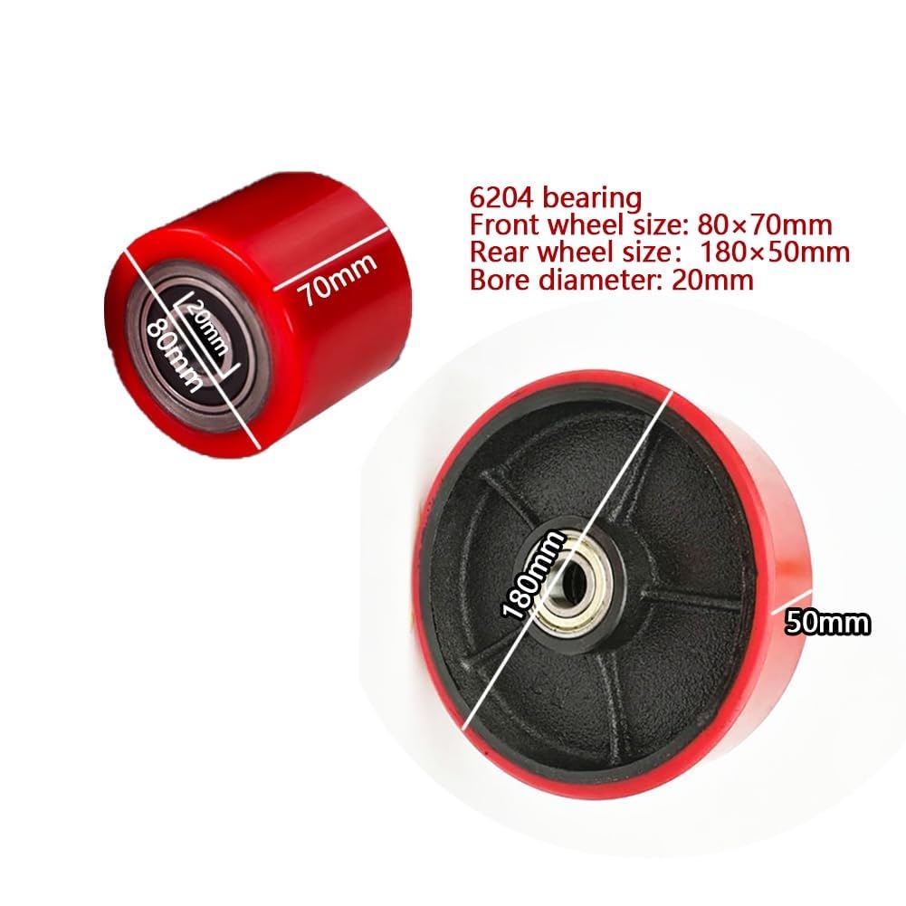 High-Quality Pallet Jack Rollers Set - Red PU Wheels with Axles, 2 Steering Wheels & 4 Front Load Rollers for Manual Forklift Trucks
