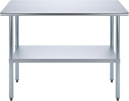 KPS Commercial Stainless Steel Work Prep Table – 18" x 48" NSF Certified Heavy-Duty Table with Adjustable Undershelf for Restaurant, Kitchen, or Garage Use