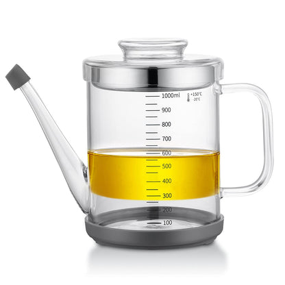Home Servz Fat Separator,Cooking Gravy Strainer, with Stainless Steel Oil Strainer,1000ML Transparent Heat Resistant Glassware and Cover,Silicone Bottom Cover and Stopper