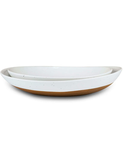 Mora Ceramic Large Serving Bowls- Set of 2 Oval Platters for Entertaining. Modern Kitchen Dishes for Dinner, Fruit, Salad, Turkey, etc. Oven, Dishwasher Safe, 55/35 oz, 13.5" / 11.8" - Vanilla White
