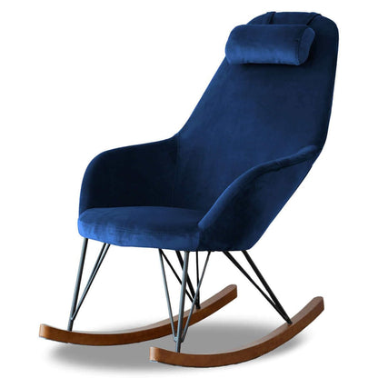 GDFStudio 27.5" Mid-Century Modern Velvet Indoor Rocking Chair, Upholstered Comfy Accent Chair with Solid Legs, High Backrest Armchair Gliders Nursery Rocking Chairs for Living Room Bedroom, Blue