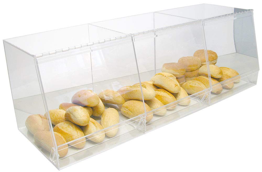 RCS Plastics Bulk Bread Storage Display Case 3 Containers for Deli or Convenience Stores, Bakery Sandwich Pastry Donut or bagel with removable crumb cleanout