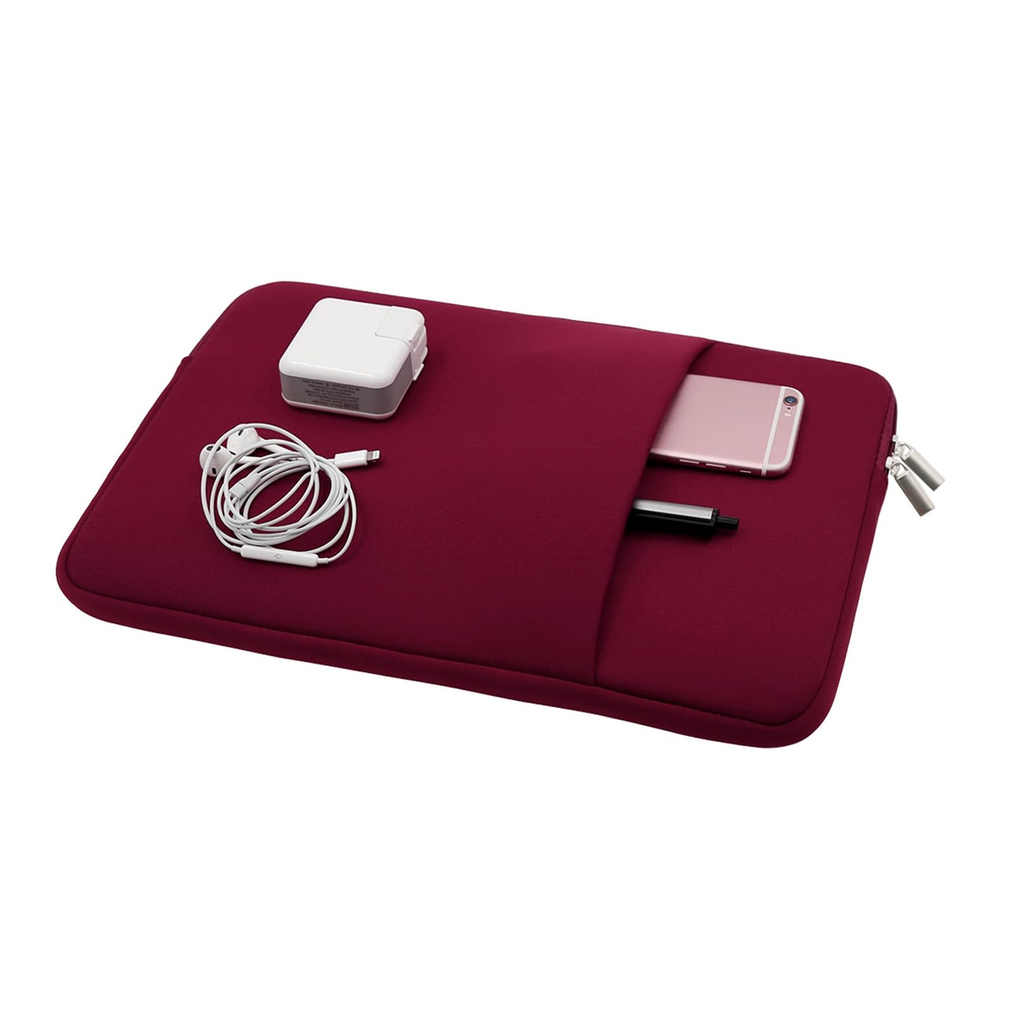 RAINYEAR 13 Inch Laptop Sleeve Compatible 13.3" MacBook Air/Pro M1 M2 M3 M4 A3240 A3113 A2681 A2337 A1932 A2179 A2338 A1706 A1708 Case Bag with Front Pocket Accessories Pouch (Red, Upgraded Version)