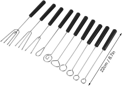 Set of 10 Stainless Steel Split Chocolate Forks for Hot Pot DIY Decorative Tools, Pralines, and Truffles