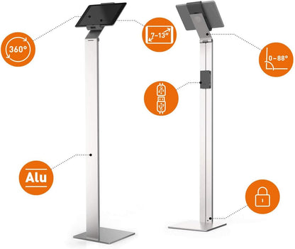 Durable Floor Stand Tablet Holder, Silver/Charcoal Gray