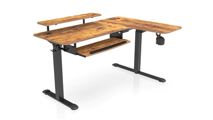 EUREKA ERGONOMIC Standing Desk with Keyboard Tray, Computer Desk, 61" L Shaped Electric Adjustable Height Desk w Monitor Stand LED, Corner Sit Stand Desk Gaming Desk, Dual Motor,Right/Rustic Brown