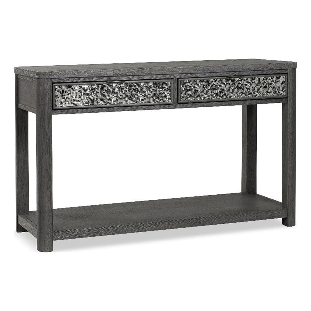 Furniture of America Selyra Modern Contemporary Solid Wood 48-inch Sofa Table with Dented Stainless Steel Accents, Wire Brush and Drawer on Ball-Bearing Glides for Living Room, Ash Gray