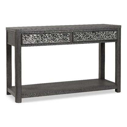 Furniture of America Selyra Modern Contemporary Solid Wood 48-inch Sofa Table with Dented Stainless Steel Accents, Wire Brush and Drawer on Ball-Bearing Glides for Living Room, Ash Gray